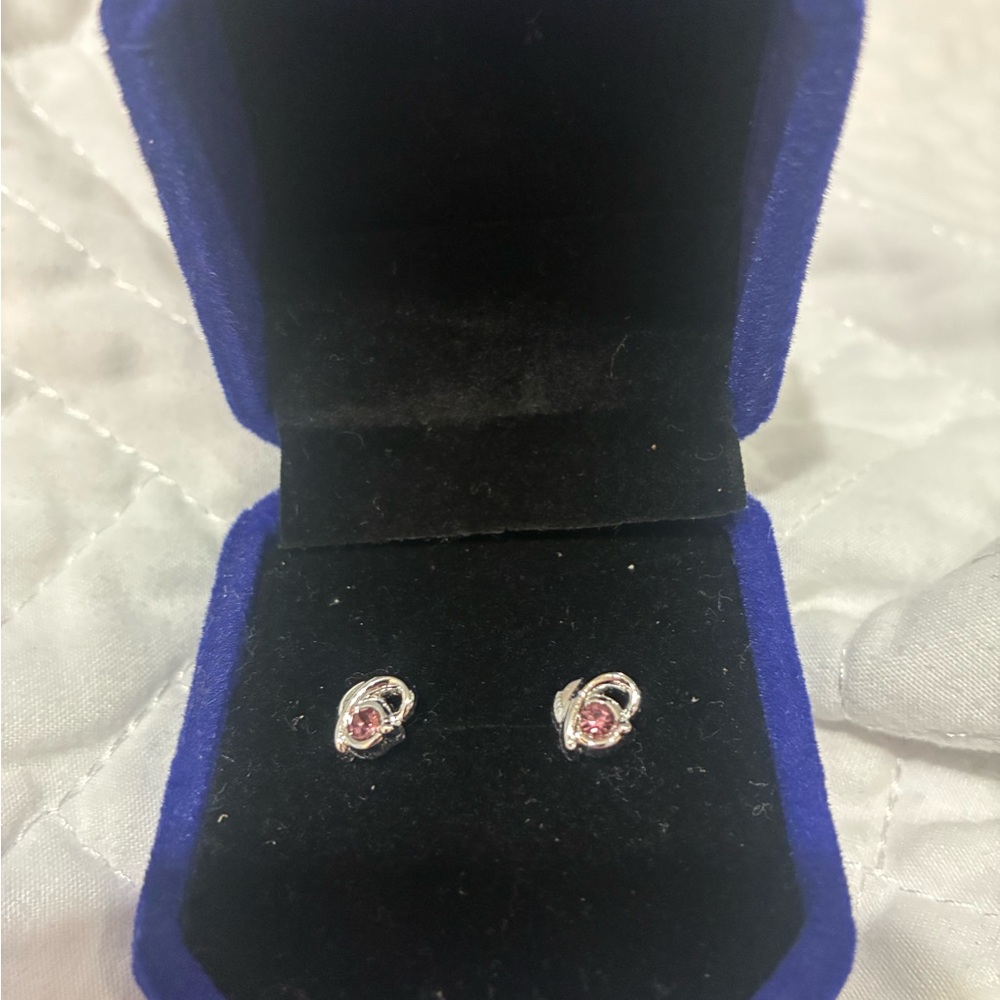 Elegant Silver and Pink Stud Earrings